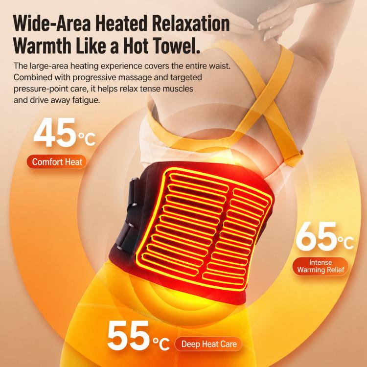 Heated waist belt massager showing glowing heat pads over lower back