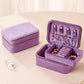 Grape purple velvet travel jewelry box with double zipper, open organizer with ring tray