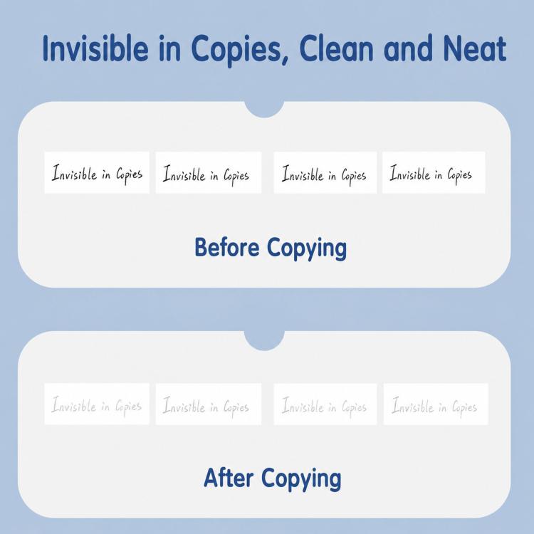 Correction tape before-and-after copying chart for clean, neat results