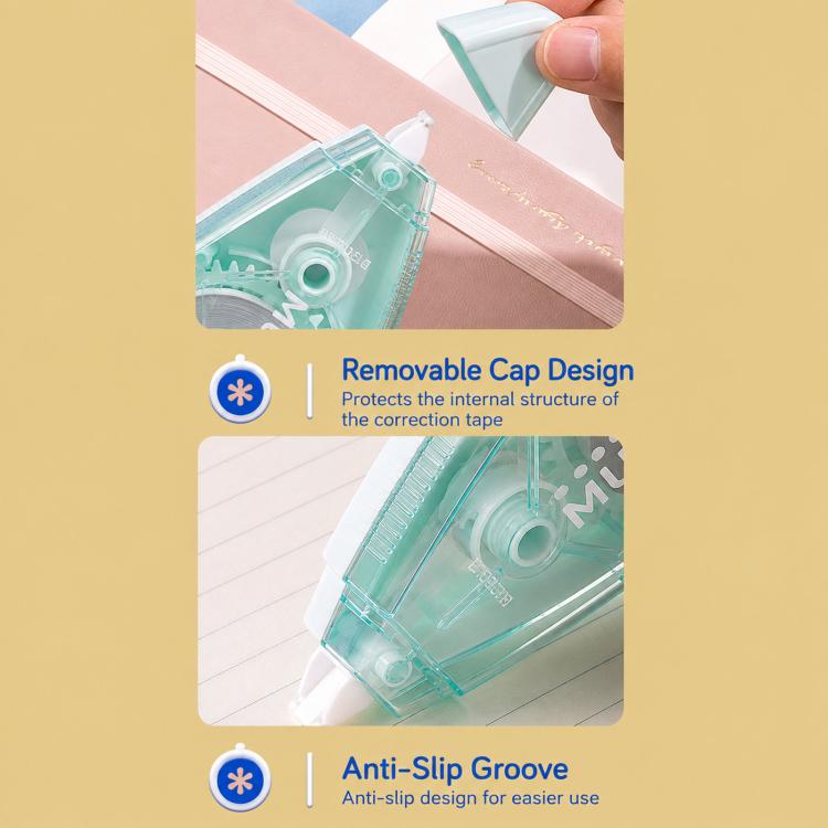 Transparent correction tape dispenser with removable cap and anti-slip grip
