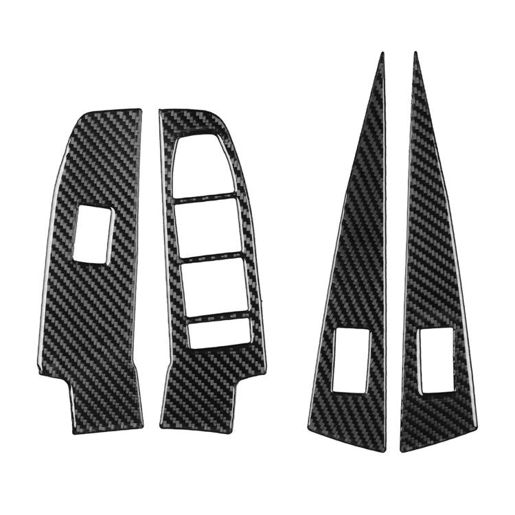 Carbon fiber window lifter control panel sticker set with switch cover and two trim fins