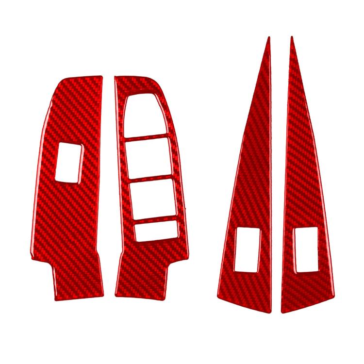 Red carbon fiber window lifter control panel sticker set with switch cover and two trim fins