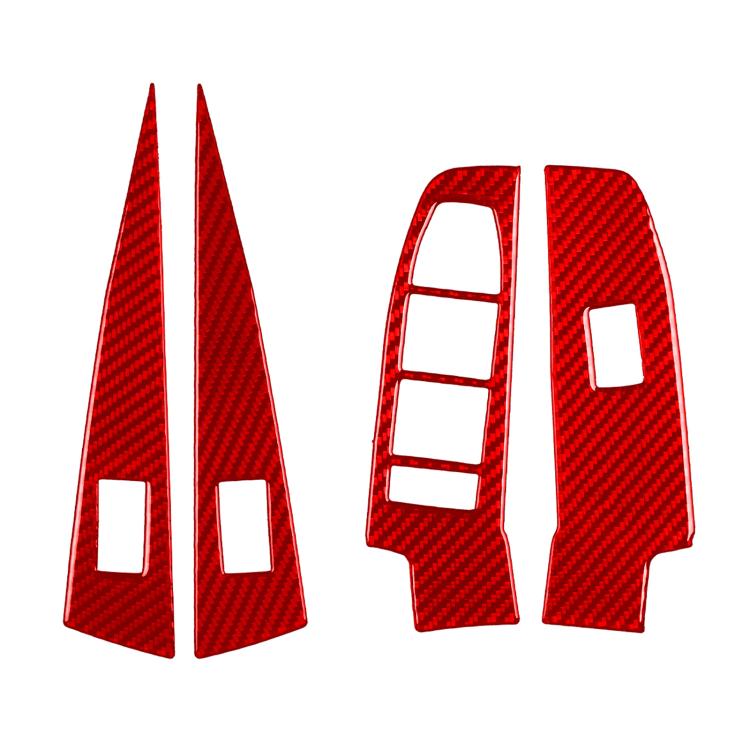 Red carbon fiber window lifter control panel sticker set with switch cover and two trim fins