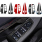 Window switch trim pieces in carbon fiber and red on a car door control panel