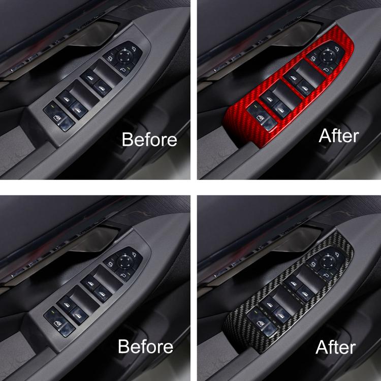 Window lifter control panel trim with carbon fiber pattern over power window buttons