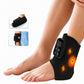 Black heated ankle brace with controller on side, showing warm heat glow