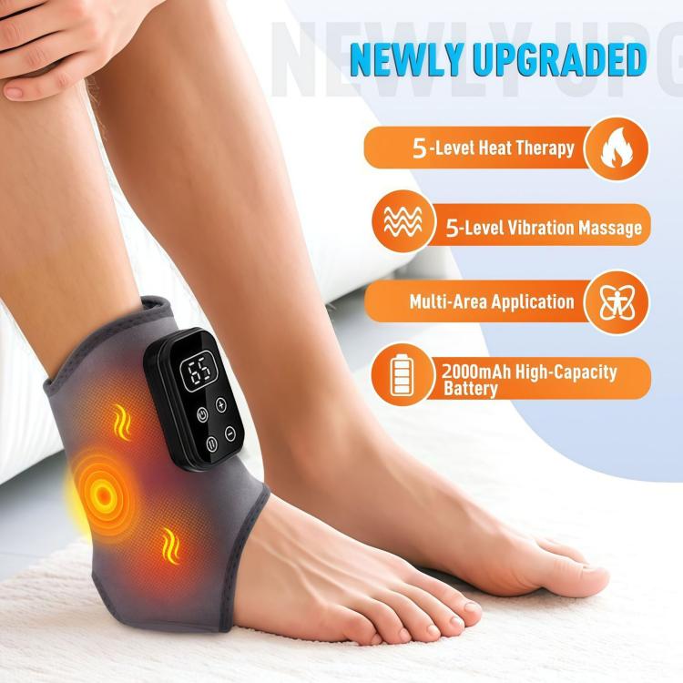 Black heated ankle brace support with controller, displaying heating pattern