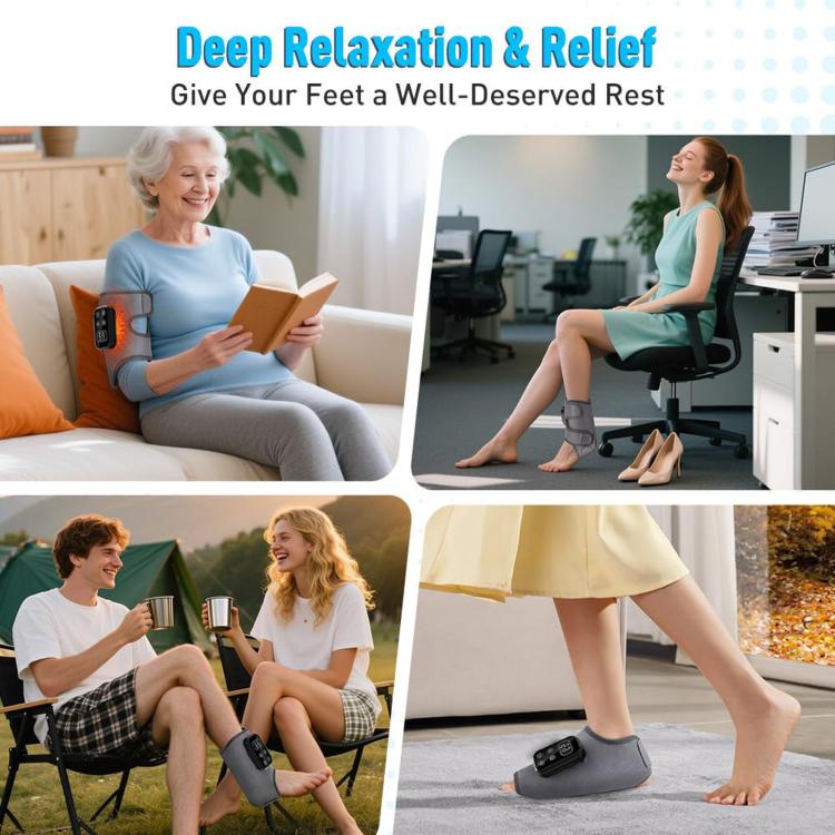 Gray heated ankle brace support on foot with control unit on the side