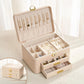 3-Tier Lockable Leather Jewelry Box with 2 Drawers, 8 Necklace Hooks, Stud Plate & Removable Dividers
