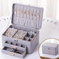 3-Tier Lockable Leather Jewelry Box with 2 Drawers, 8 Necklace Hooks, Stud Plate & Removable Dividers