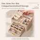 3-Tier Lockable Leather Jewelry Box with 2 Drawers, 8 Necklace Hooks, Stud Plate & Removable Dividers