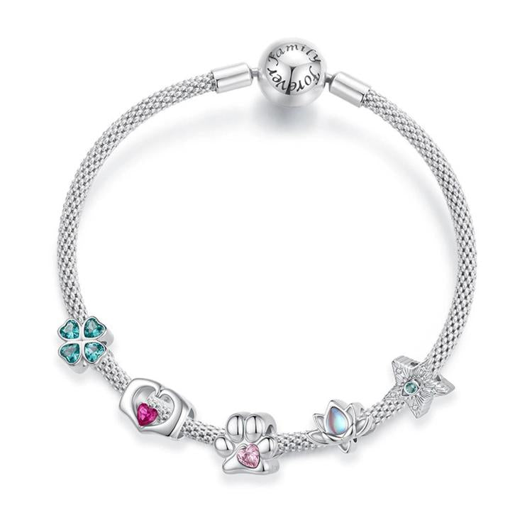 Sterling silver mesh bracelet with colorful crystal bead charms