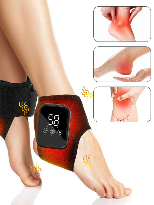Heated Ankle Wrap Support Massager With Vibration 3 Heat Levels 15Min Auto Off