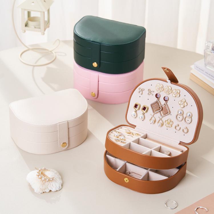 Open brown shell jewelry organizer case with compartments and earring board