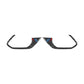 Pair of rear door handle frame stickers in black carbon-fiber with red and blue accents.