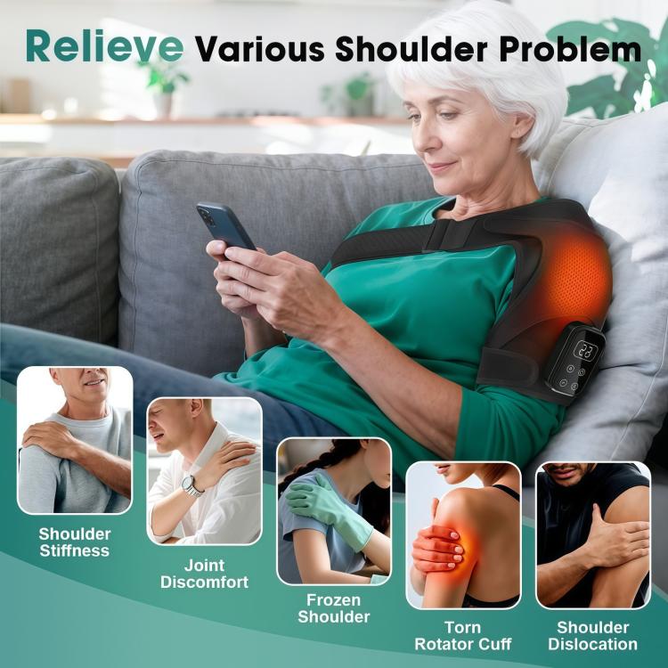 Heated Shoulder Brace Massager Cordless Heating Pad With 5 Vibration Levels