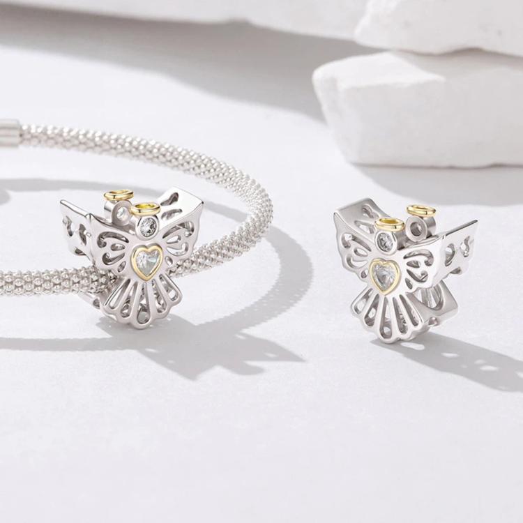 Hollowed-Out Guardian Angel Copper-Plated White Gold DIY Beaded, YIC283