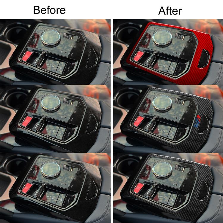 Red and black carbon-fiber center control panel sticker installed on car console