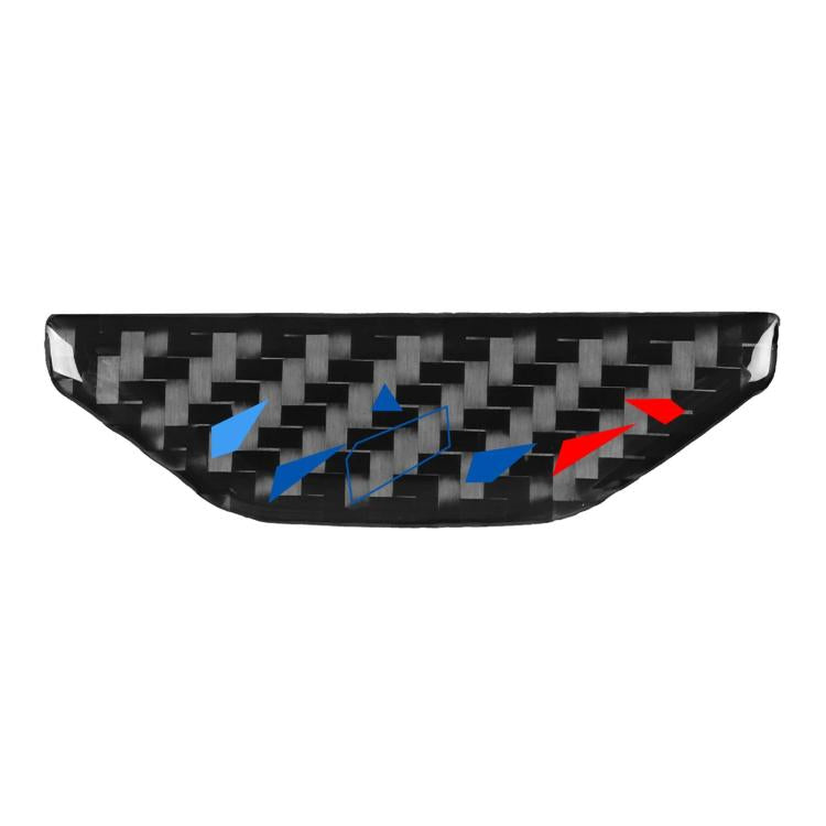 Center console storage box switch sticker with black carbon-fiber weave pattern