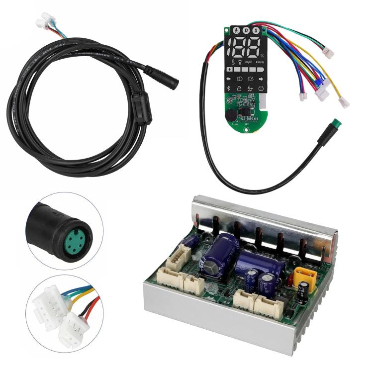 Electric scooter controller board kit with LED display panel, wiring cable, and electronics board