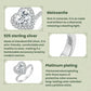 Moissanite and 925 sterling silver ring info card with heart-shaped stone illustration