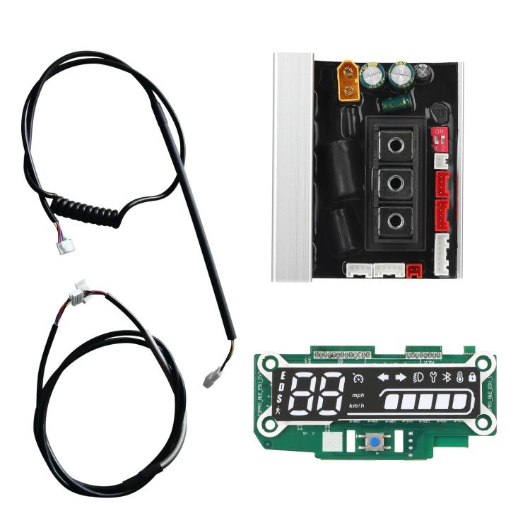 Electric scooter controller kit circuit boards and wiring harnesses, including display board