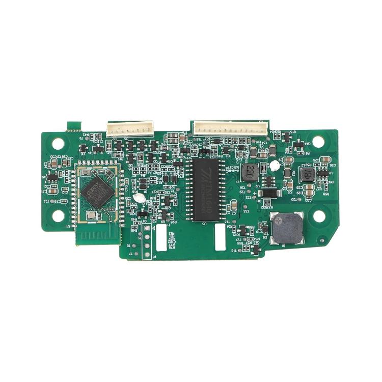 Green electronic control circuit board with microchips and connection pads