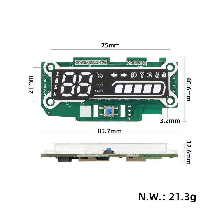 Green speed display PCB with LCD showing 00 and status icons