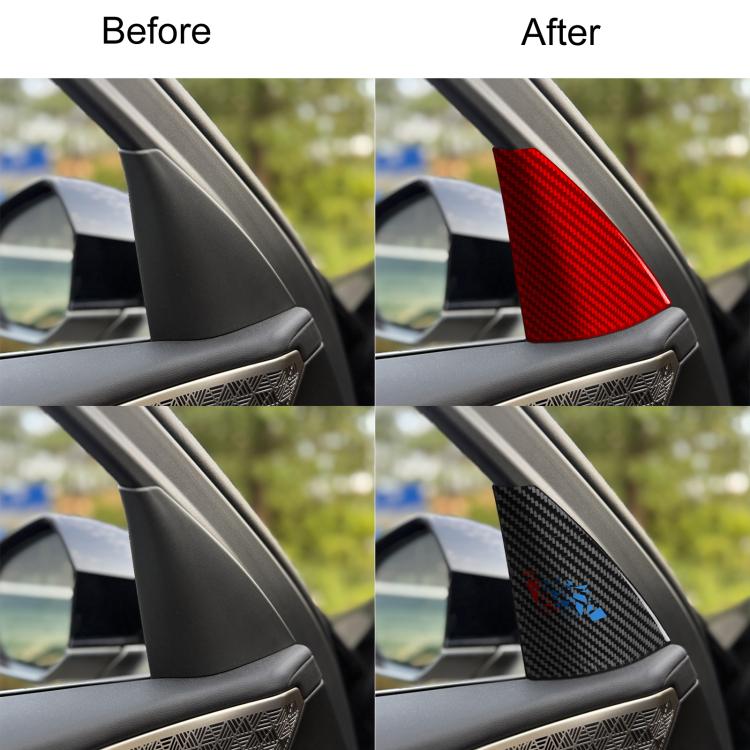 Red and carbon fiber A-pillar decorative stickers applied to car interior trim