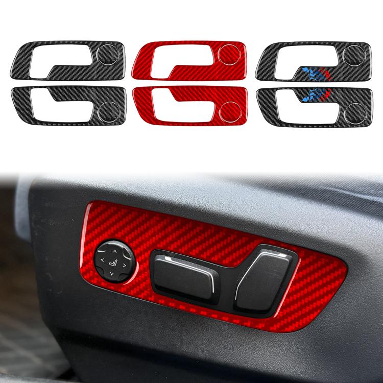 Seat switch panel sticker set in carbon-fiber style with red accents and circular cutouts