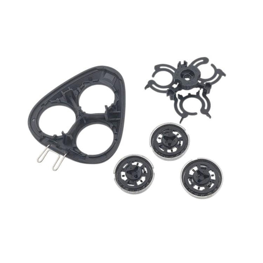 Replacement shaver head assembly parts kit with outer frame and three cutter discs