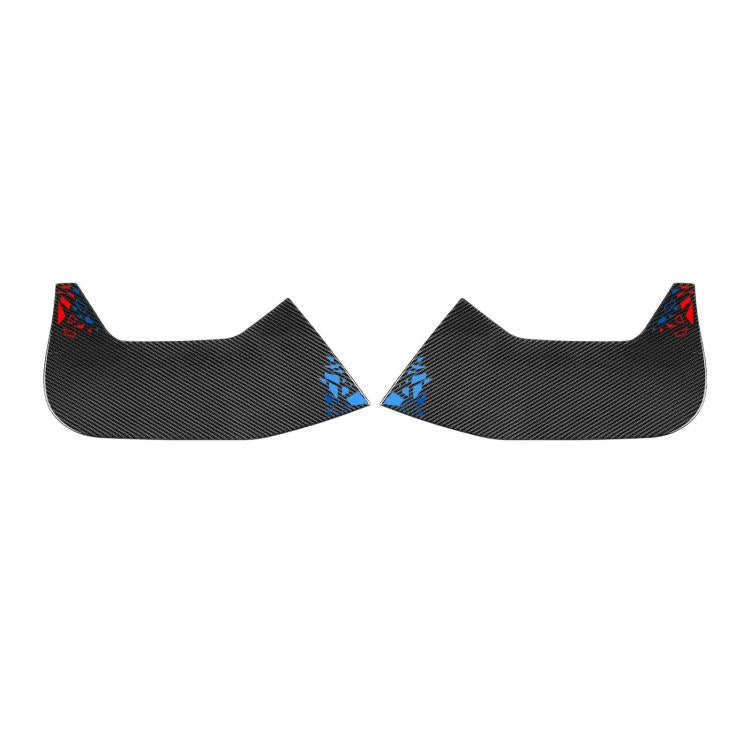 Rear door anti-kick stickers, carbon black pair with small blue corner marks