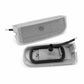 Rear license plate light assembly with clear lens and open mounting base