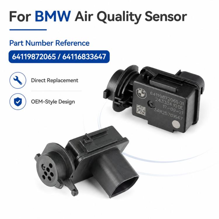 Black air quality sensor with separate sensor end and electrical plug