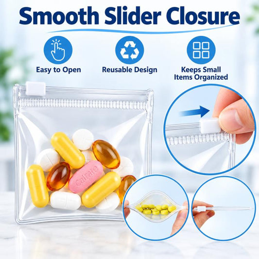 Clear Reusable Pill Pouches 3.14 Inch Small Plastic Slider Bags for Daily Vitamins, Jewelry & Craft Storage, 10 PCS/Pack, 20 PCS/Pack