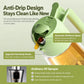 Green oil sprayer bottle showing anti-drip spout and automatic oil return feature