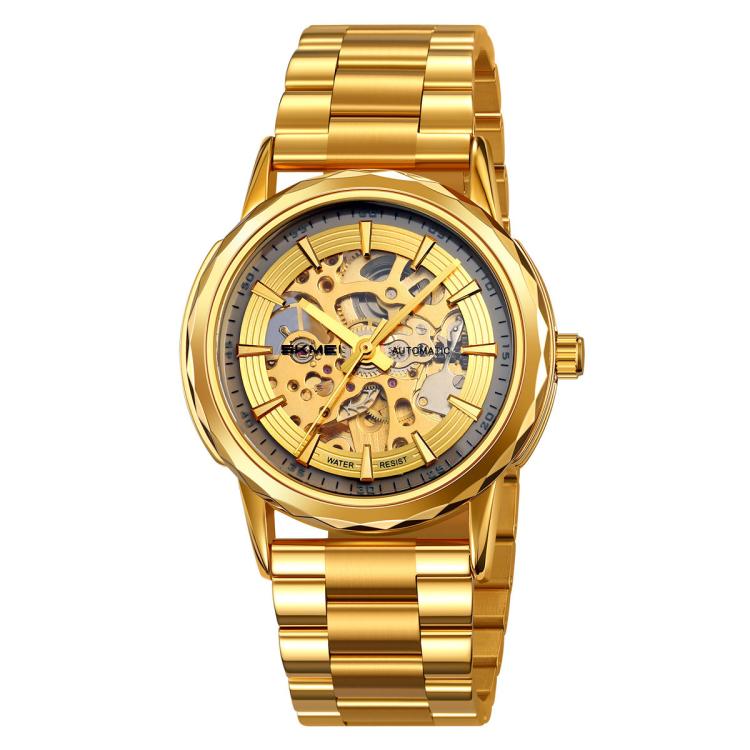 Gold-tone skeleton automatic watch with gold stainless-steel bracelet