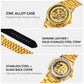 Gold skeleton mechanical watch with gold stainless steel bracelet and see-through dial