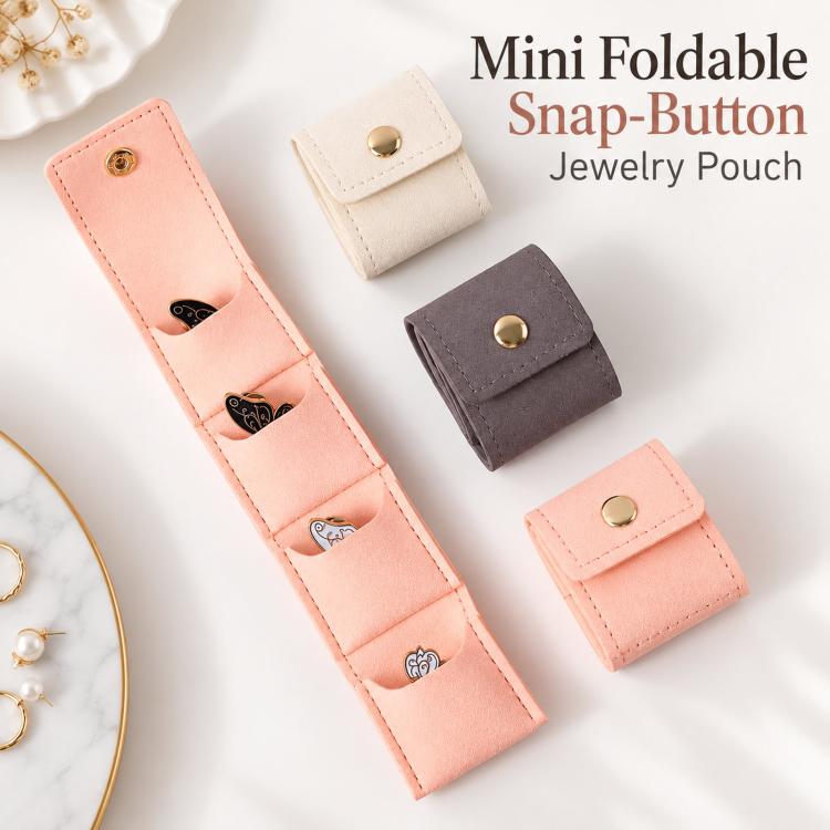 4-Compartment Mini Travel Jewelry Pouch Foldable Ring & Earring Organizer with Snap Button