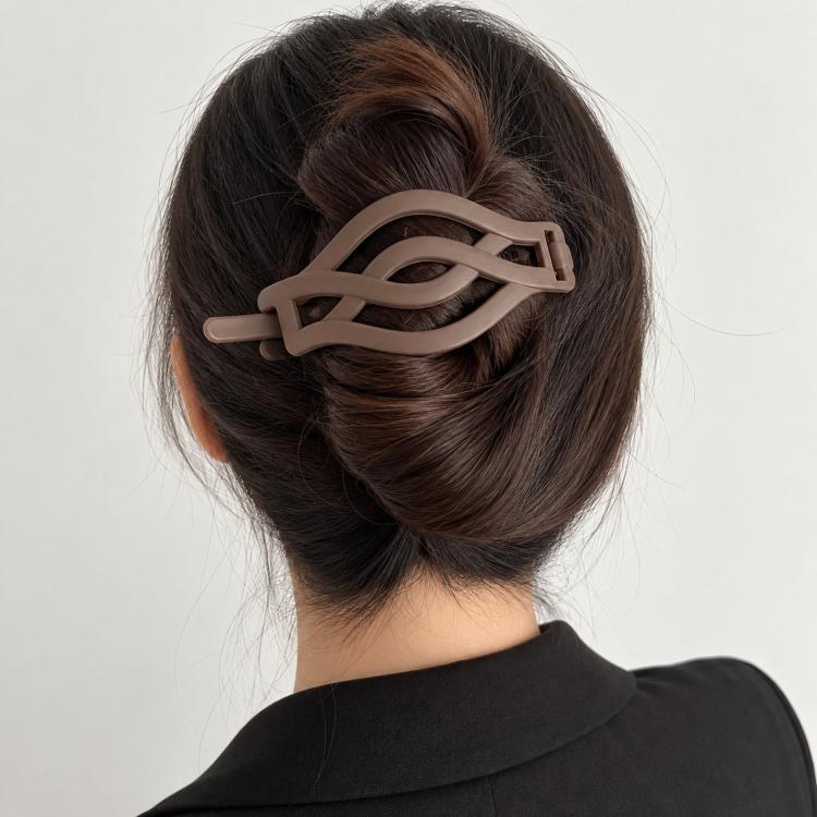 Coffee matte curved twist hair barrette clip for updo hairstyle on dark hair