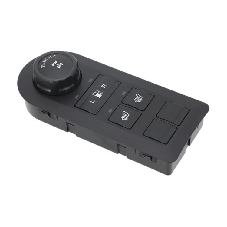 Black transfer case control module with rotary selector and rocker buttons, side view