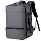 Gray expandable waterproof travel backpack with side straps and front buckles