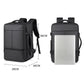 Black expandable backpack front and back views with grab handle and adjustable shoulder straps