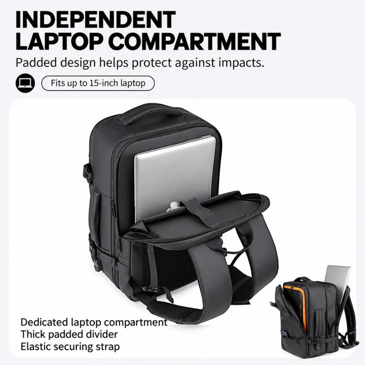 Backpack with dedicated padded laptop compartment and elastic securing strap