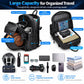 Black travel backpack with main compartment, laptop compartment, and front expansion pocket