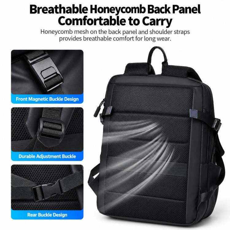 Black waterproof sports travel backpack with top handle and adjustable shoulder straps