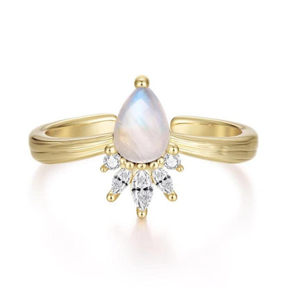 Copper Natural Teardrop Moonstone Crown Adjustable Opening Ring, YIR361-E