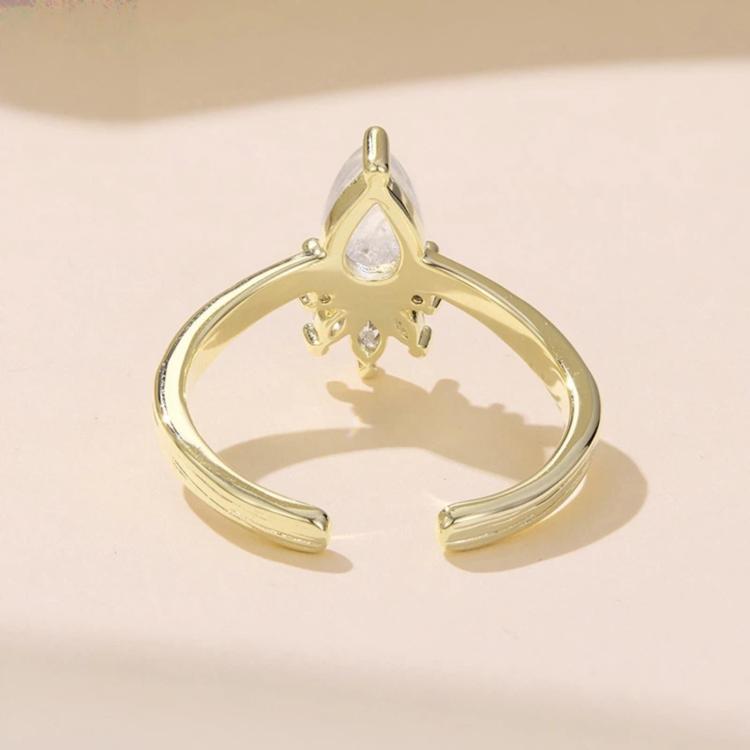 Copper Natural Teardrop Moonstone Crown Adjustable Opening Ring, YIR361-E