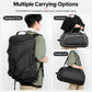 Black convertible duffel backpack with multiple carry positions and adjustable straps