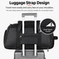 Black travel duffel with luggage strap, rear trolley sleeve, and padded top carry handle